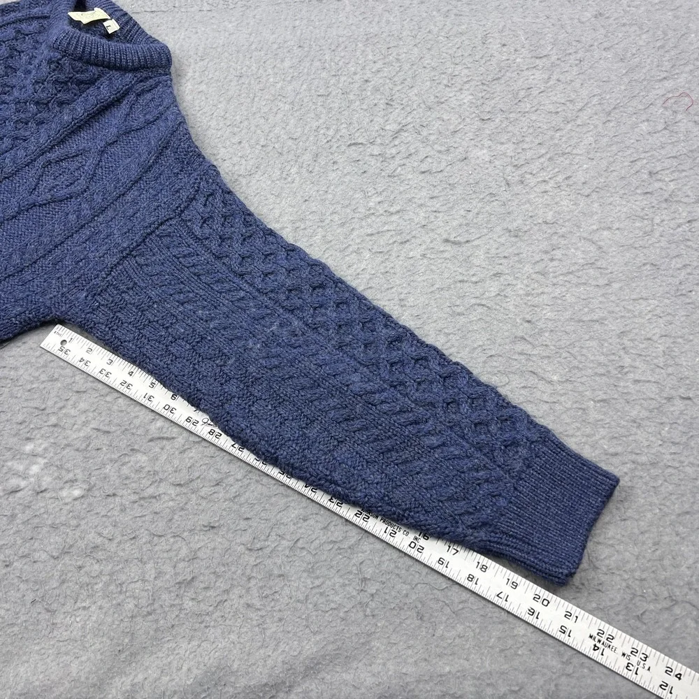 VTG Aran Country Sweater Men's Large Blue Chunky Cable Knit Wool‎ Jumper Ireland